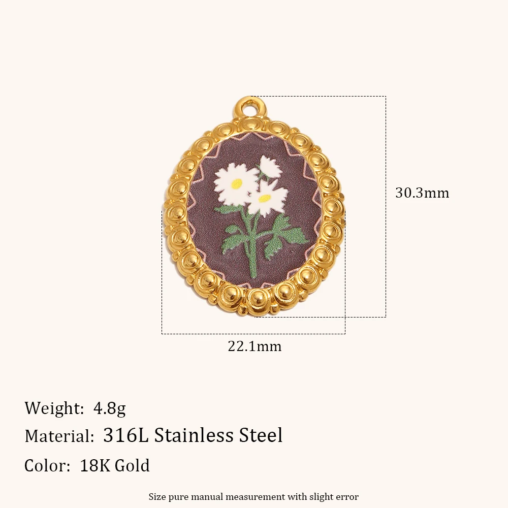 Фото Ла. Подвеска-шарм Muses Flower Oval из нержавеющей стали с PVD-покрытием под золото, модное украшение для ожерелья и браслета №4