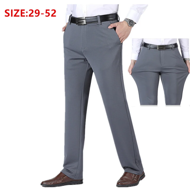 

Thick Straight Work Trousers Men Pants Office Formal Black Plus Size Blue Elastic Business Stretch Big 44 48 50 52 Male Wearing