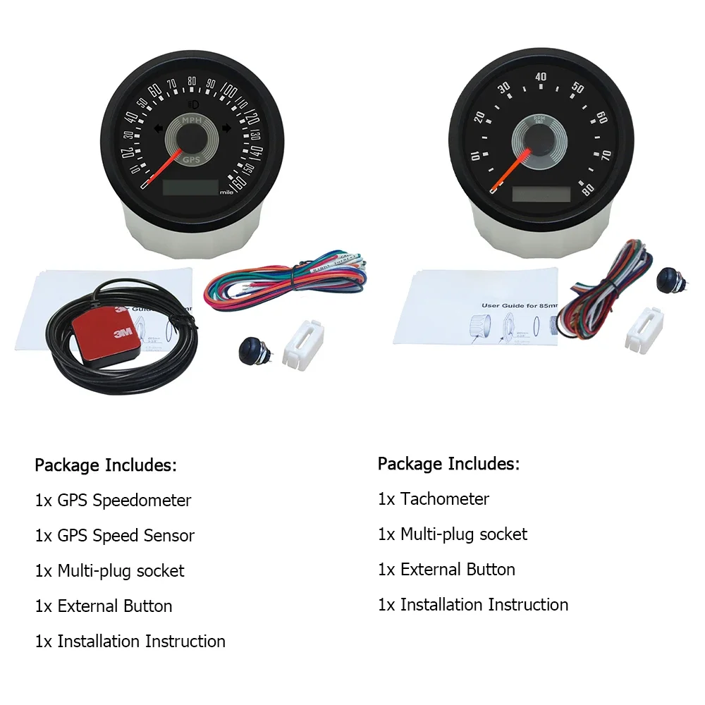 ELING 2 Gauge Set 85 мм GPS спидометр 0-160MPH 220 км/ч + тахометр 0-8000 об/мин с красной желтой