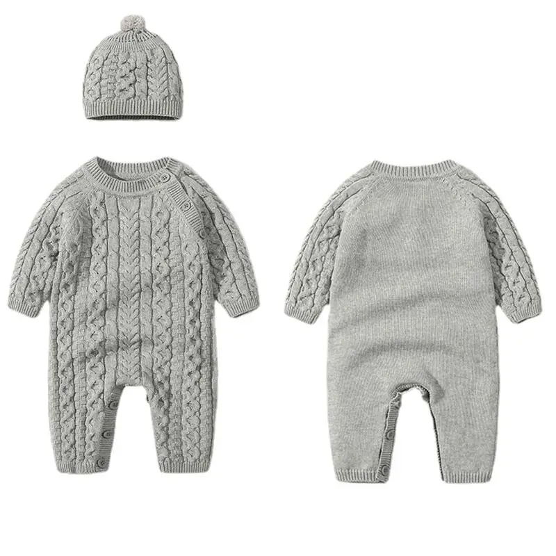 Baby Clothers Knit Rompers Long Sleeve With Hats Infant Boys Girls Jumpsuits Autumn Knitted Newborn Toddler Sweaters Overalls