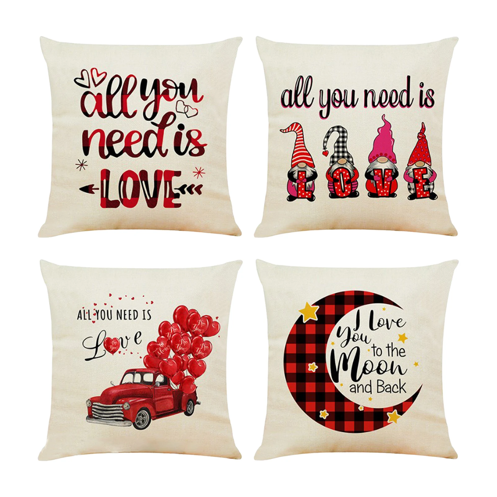 

Valentines Day Pillow Covers 18x18 Set Of 4 Pillowcases Plaid Decorations Home Throw Pillow Covers For Home Car Office Coffee