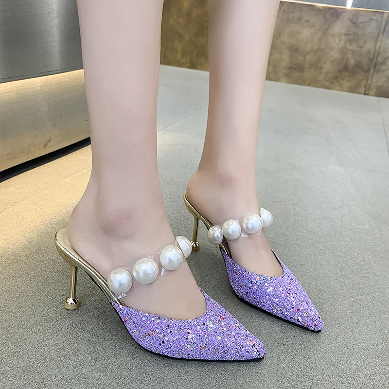 

Босоножки женские на тонком каблуке, черные уличные туфли без задника, размеры 34-40, лето-осень 2022