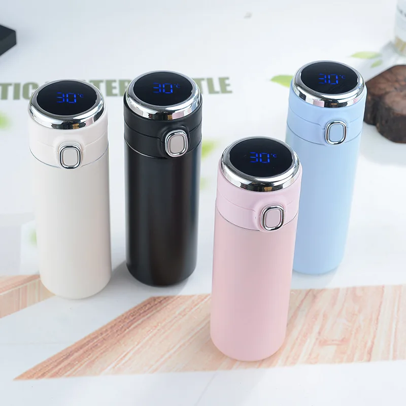 New 304 Stainless Steel Vacuum Flask Creative Bouncing Lid Water Cup Gift Portable Student Smart DisplayTemperature Cup In Stock enlarge