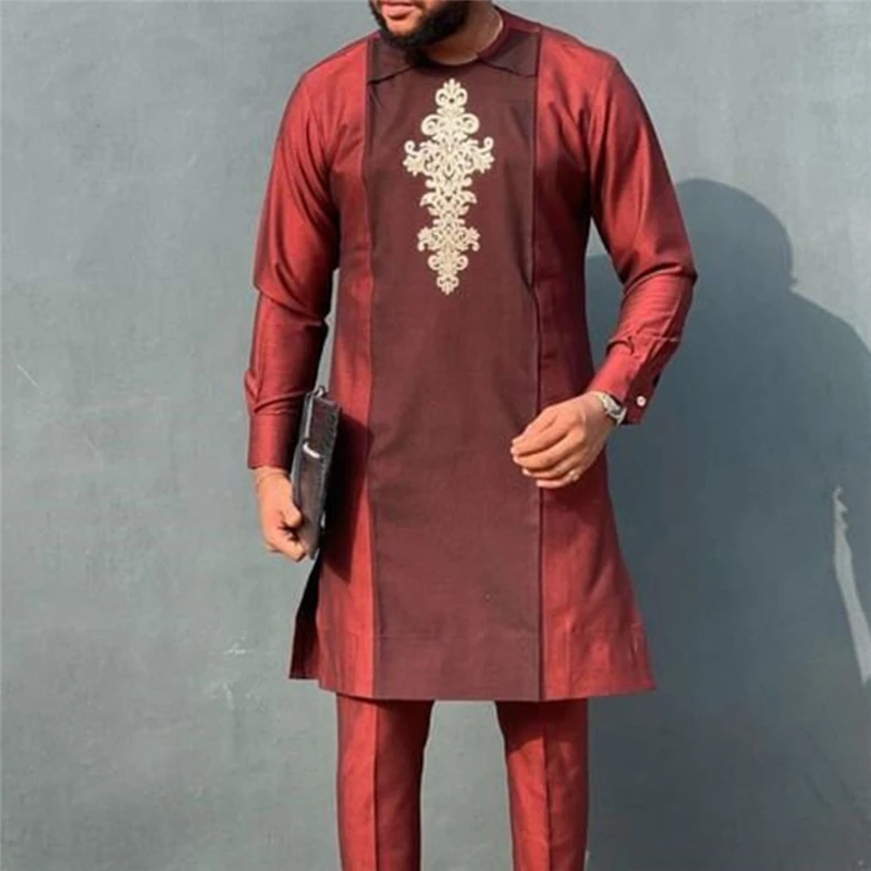 

Full Sleeve Men Suit African Traditional Dashki Kanga Clothing Shirt Trousers Plus Size Bazin Rich Ethnic Sets