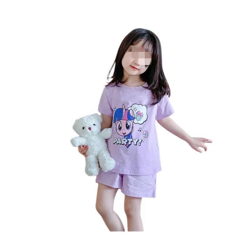

My Little Pony Cartoon Kawaii Children's Personality Summer Fashion Western Style Girl Cute Princess Style Home Clothes Set