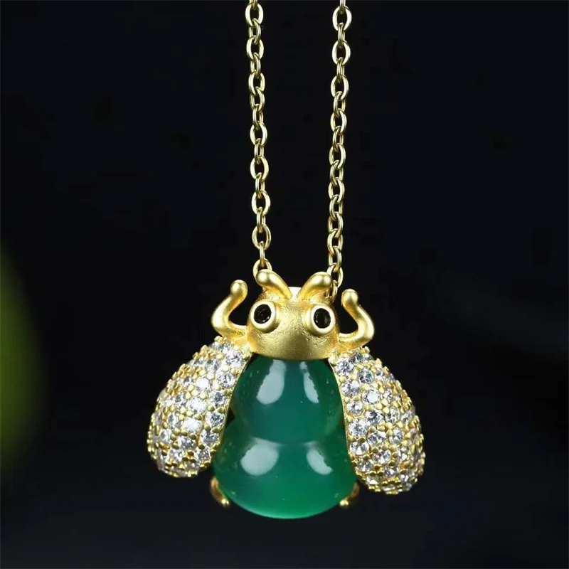 

Hot Selling Natural Hand-carved Gold Color 24k Inlay Jade Gourd Necklace Pendant Fashion Jewelry Men Women Luck Gifts