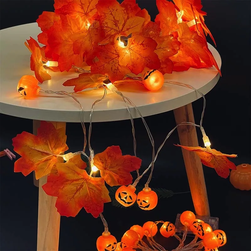 

20/10 Leds Halloween Maple Leaves Pumpkin Light String Christmas Fairy Garland Light for Holiday Home Garden Pastry Decoration