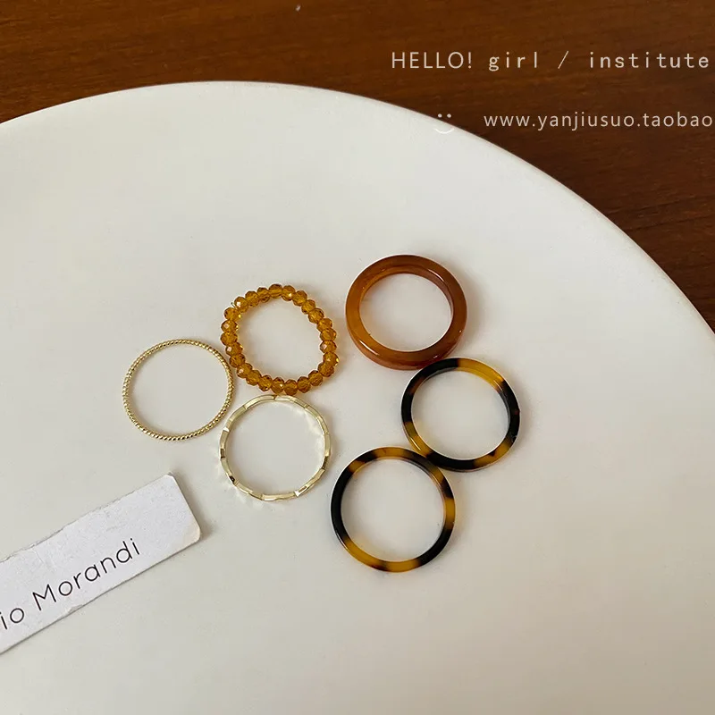 

3~6pcs/set Silver Resin Rings Female Ins Style Acrylic Imitation Pearls Retro Acetated Simple Design Vintage Fashion Jewelry