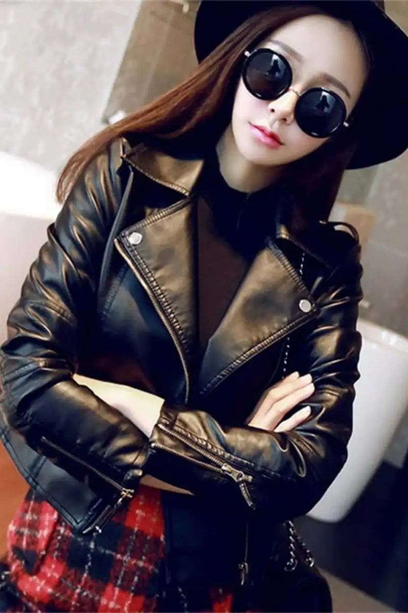 Women's Leather Short Korean of 2022 Autumn and Winter Slim PU Leather Jacket Cool Small Thin Coat Fall Clothes for Women