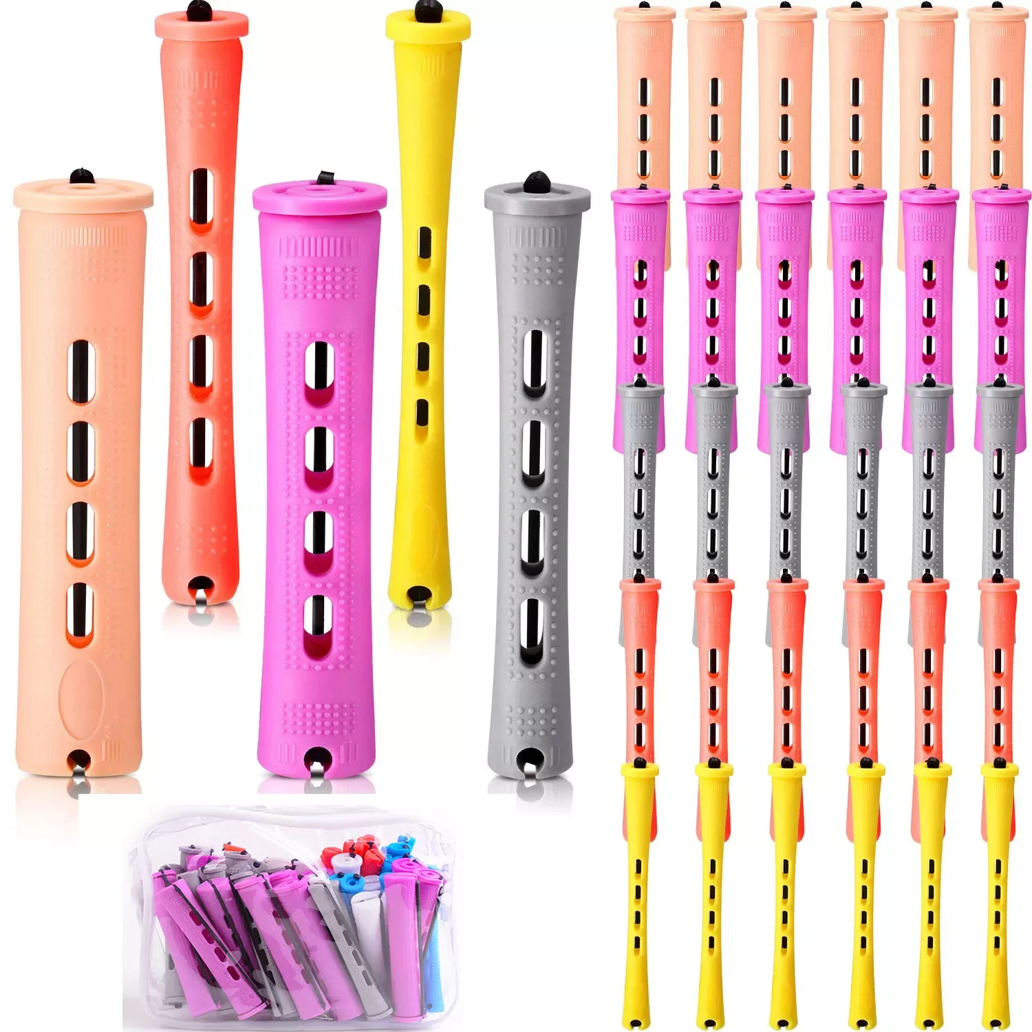 

Стержни и 50 штук, 5 размеров, ролики для волос с холодными волнами, Плойка для волос для женщин, Длинные Короткие волосы (с сумкой)