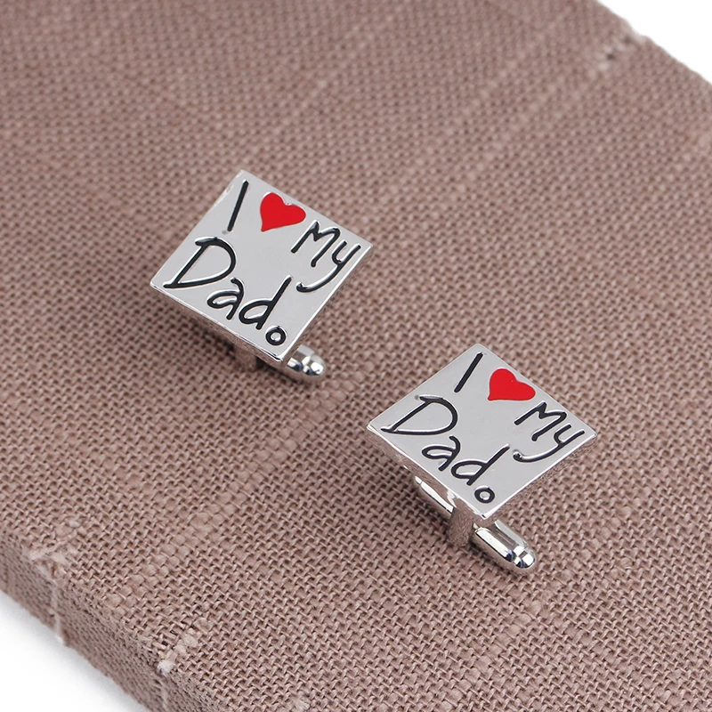 I Love My Dad Red Hart Cufflinks Square Shape Cuff Link Button For Father Male French Shirt Jewelry Daughter Boys Intimate Gift