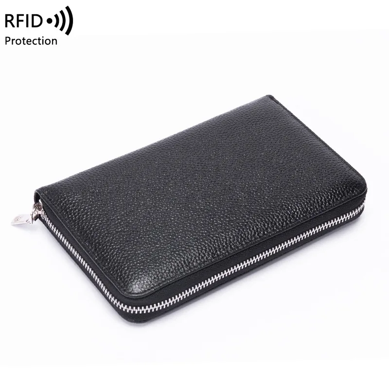 Aliwood 2022 Genuine Cowhide Leather Women's Wallet Large Capacity RFID Zipper Long Female Purse Clutch Document Bag Card Holder