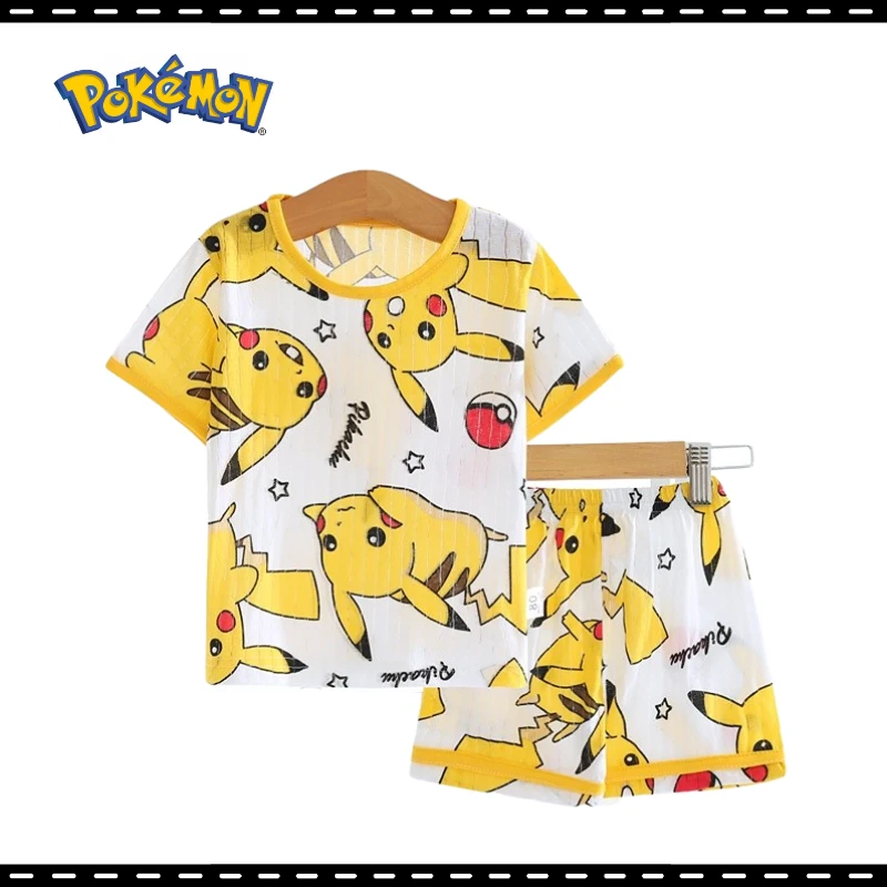 

Anime Peripherals Pokemon Pikachu Summer Thin Children's Short-sleeved T-shirts Shorts Suits Home Clothes Gifts