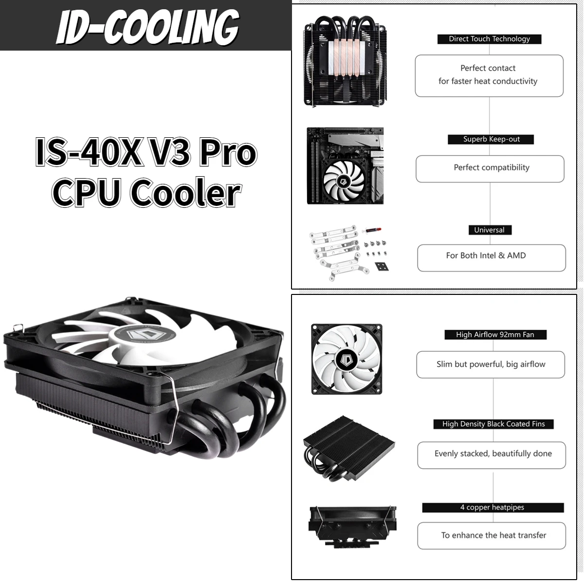 

ID-COOLING IS-40X V3 Pro PWM 4 Pin Silent 90mm Computer Case Fan CPU Cooling Quiet PC Cooler Fan Case Fans 12V Adjust Fan Speed