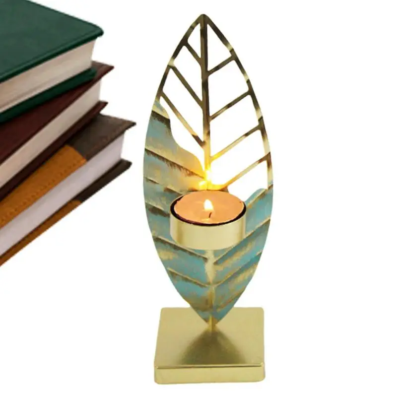 Blue Leaf Shape Retro Iron Candle Stick Universal Candlestick For Candlelight Dinner Portable Candle Stand