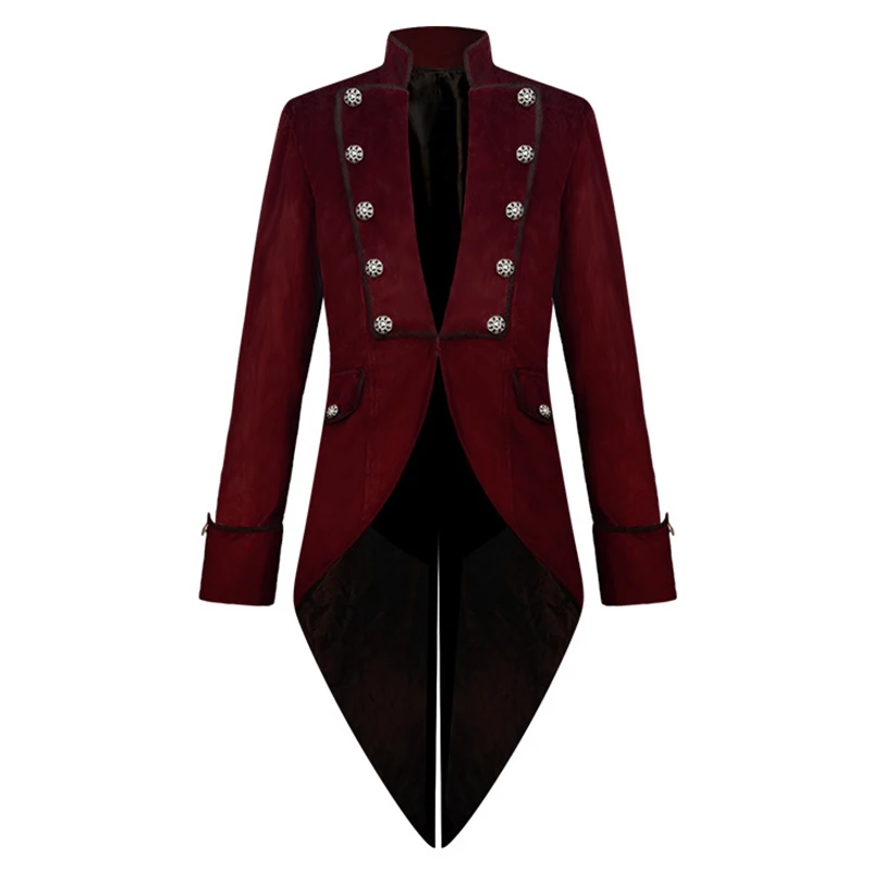 

Mens Steampunk Victorian Tailcoat Medieval Vintage Stand Collar Tuxedo Jacket Coat Halloween Prince Knight Cosplay Costume Homme