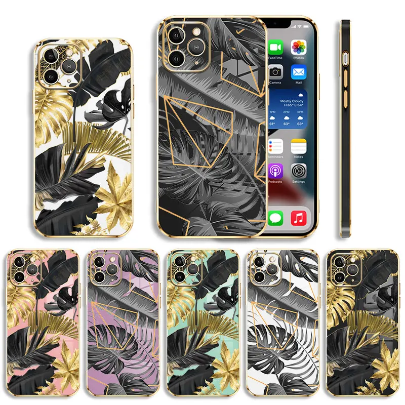 

Green Leaves Camera Protection For iPhone 12 13 11 14 Pro Max X 7 Plus Mini XR XS 6 8 6S 5 12mini 13mini Phone Cases