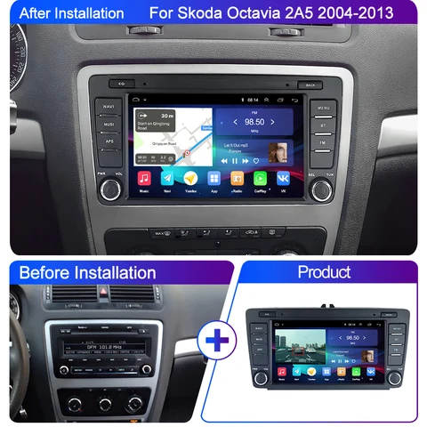 LEHX 2Din Carplay Android Auto 8 дюймов для Skoda Octavia 2 A5 2004-2013 Автомобильный радиоприемник CarPlay GPS-навигация WIFI Автомобильный стерео головное устройство