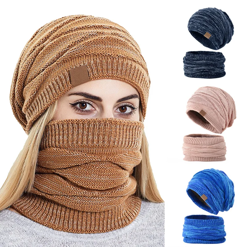 

Winter All-Match Beanie Hat Scarf Suit Men Women Casual Warm Knitted Hat Skull Cap Neck Warm Hat Face Mask Outdoor Windproof Set