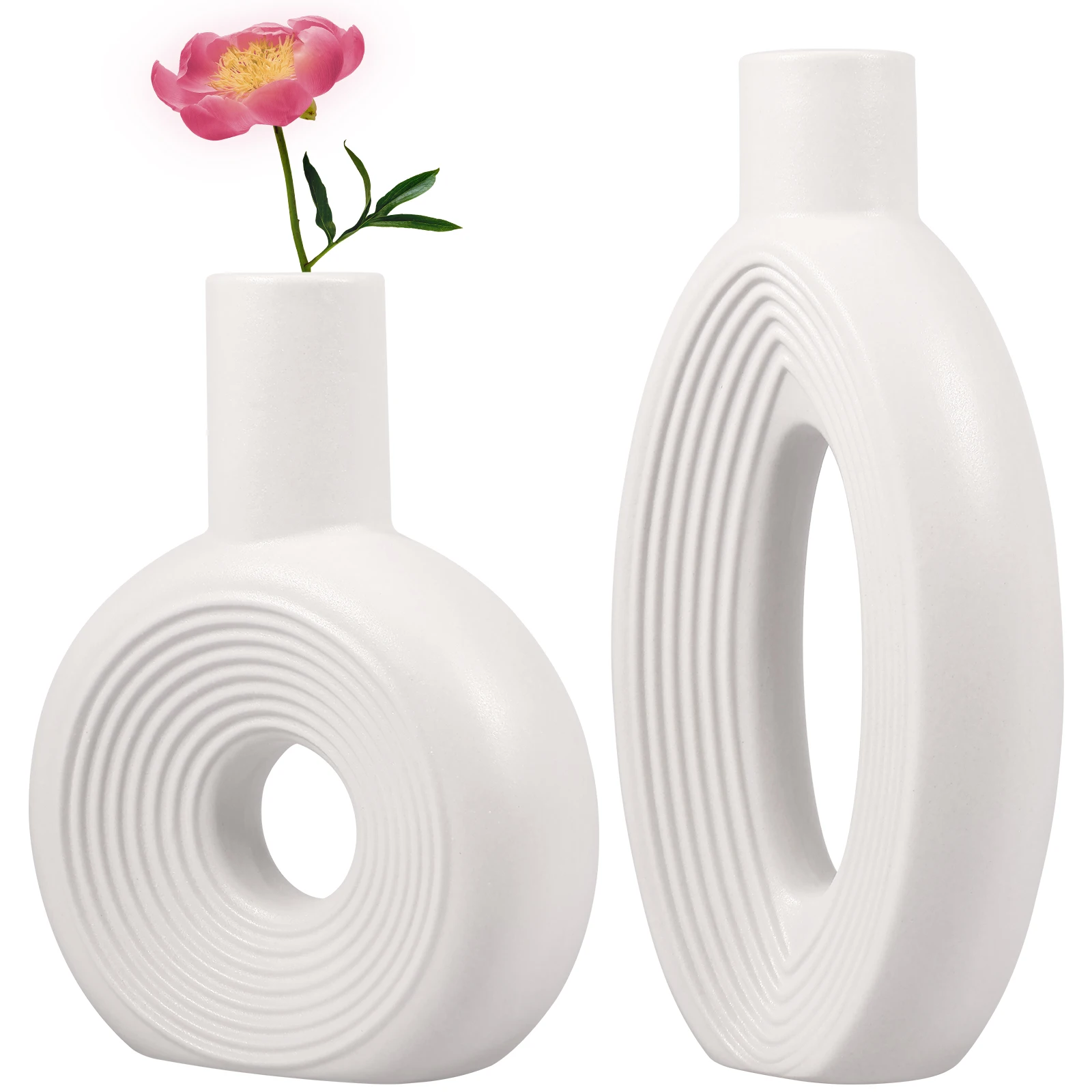 

2Pcs Ceramic White Vase Set Creative Hollow Flower Vases Decorative Minimalism Style Flower Vases for Pampas Grass Modern Home