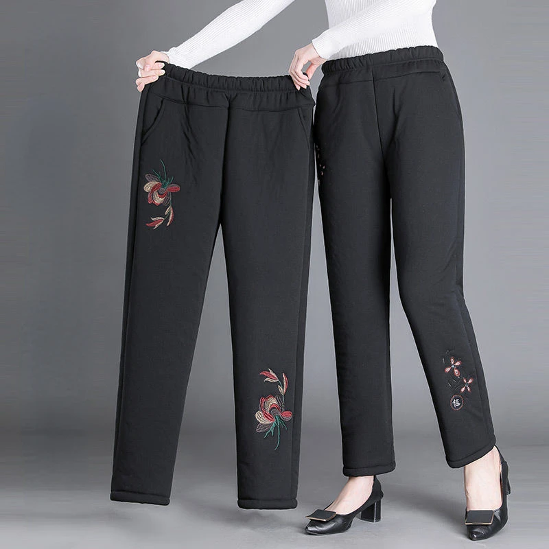 

2022 Autumn Winter Middle Age Women Thick Leggings Female Mom High Elastic Print Flower Trouser Warm Ladies Slim Plus Pants S23