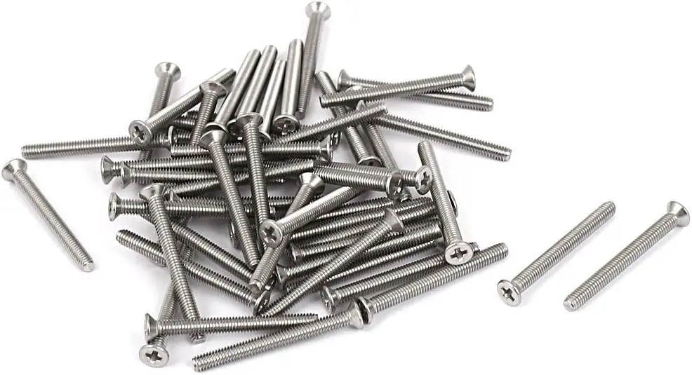 

M2.5x25mm Phillips Flat Countersunk Head Screws Silver Tone 50pcs