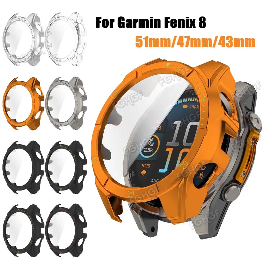 Фото Стекло + чехол для Garmin Fenix 8 43/47/51 мм Tempere, защитное стекло для экрана, жесткий защитный бампер из ПК для Garmin Fenix 8, чехол №1