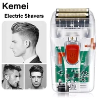 kemei electric shaver for men beard trmmer usb rechargeable new reciprocating shaving machine transparent body style km ng987