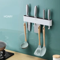 self adhesive wall mount kitchen knife rack with hooks 4 slot home bar restaurant plastic knife holder organizer accessories