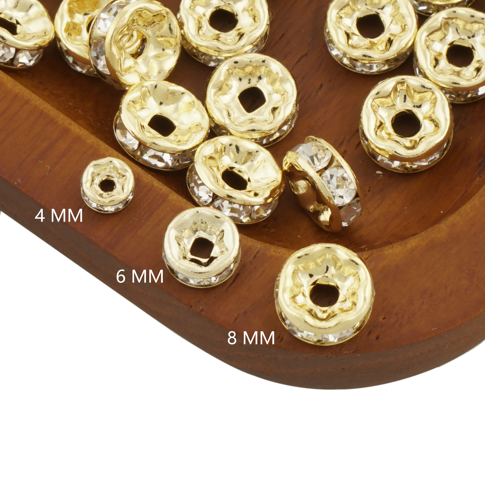 

50pcs Gold Filled Rondelle Spacer Beads with Clear Crystal Rhinestones,Sparkle Beads In 4mm, 6mm, 8mm, Jewelry Component