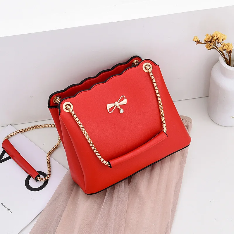 

New Simple and Versatile Small Square Bag Women's 2022 Autumn Hot Selling Bow Handbag Sweet Ladies Casual Shoulder Messenger Bag