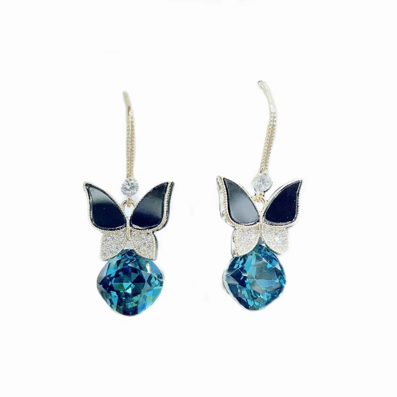 

Blue Water Drop Pendant Ladies Butterfly Earrings Trend Fashion Simple Women Jewelry Exquisite Vintage Earrings for Women