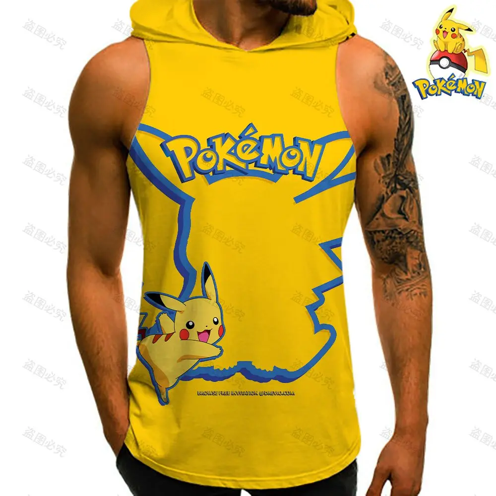 

Pokemon Men's Hoody Tank Tops Pikachu Cool Things Fitness Wear Fashion 3D Print Cartoon Streetwear Leisure New Sleeveless Shirts