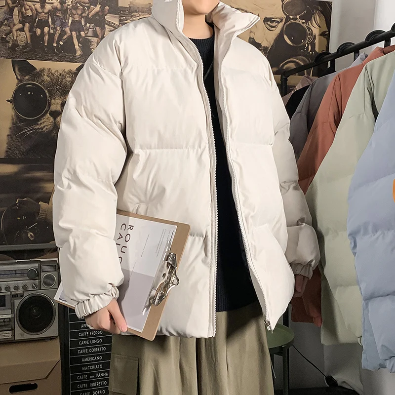 

Зимнее пальто, водонепроницаемая теплая парка, Мужская свободная Корейская версия, однотонная хлопковая куртка на молнии, стеганая куртка с воротником-стойкой