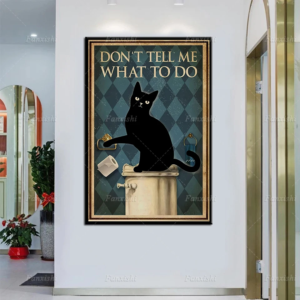 

Black Cat Bathroom Art Prints poster,Don't Tell Me What To Do Bathroom Funny Gift,Bathroom Wall Decor Vintage Canvas Painting