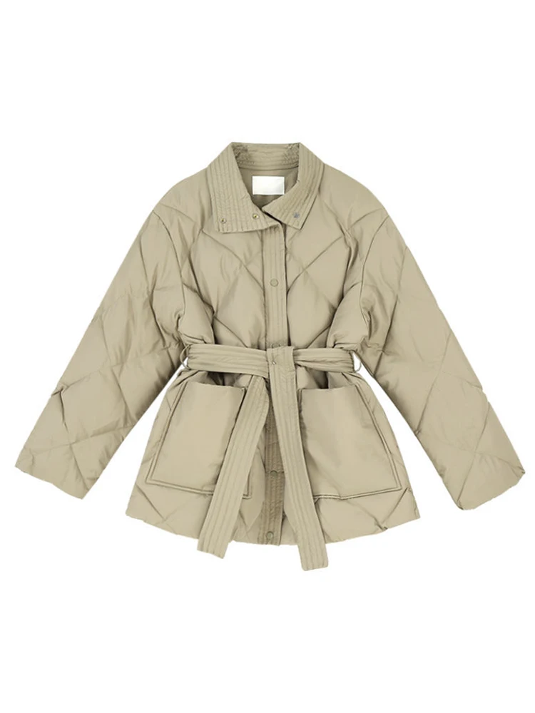 

2022 New Winter Women Coats Solid Thick Cotton Padded Lace-up Female Chic All-Match Parkas Turn-down Collar Jackets Office Lady