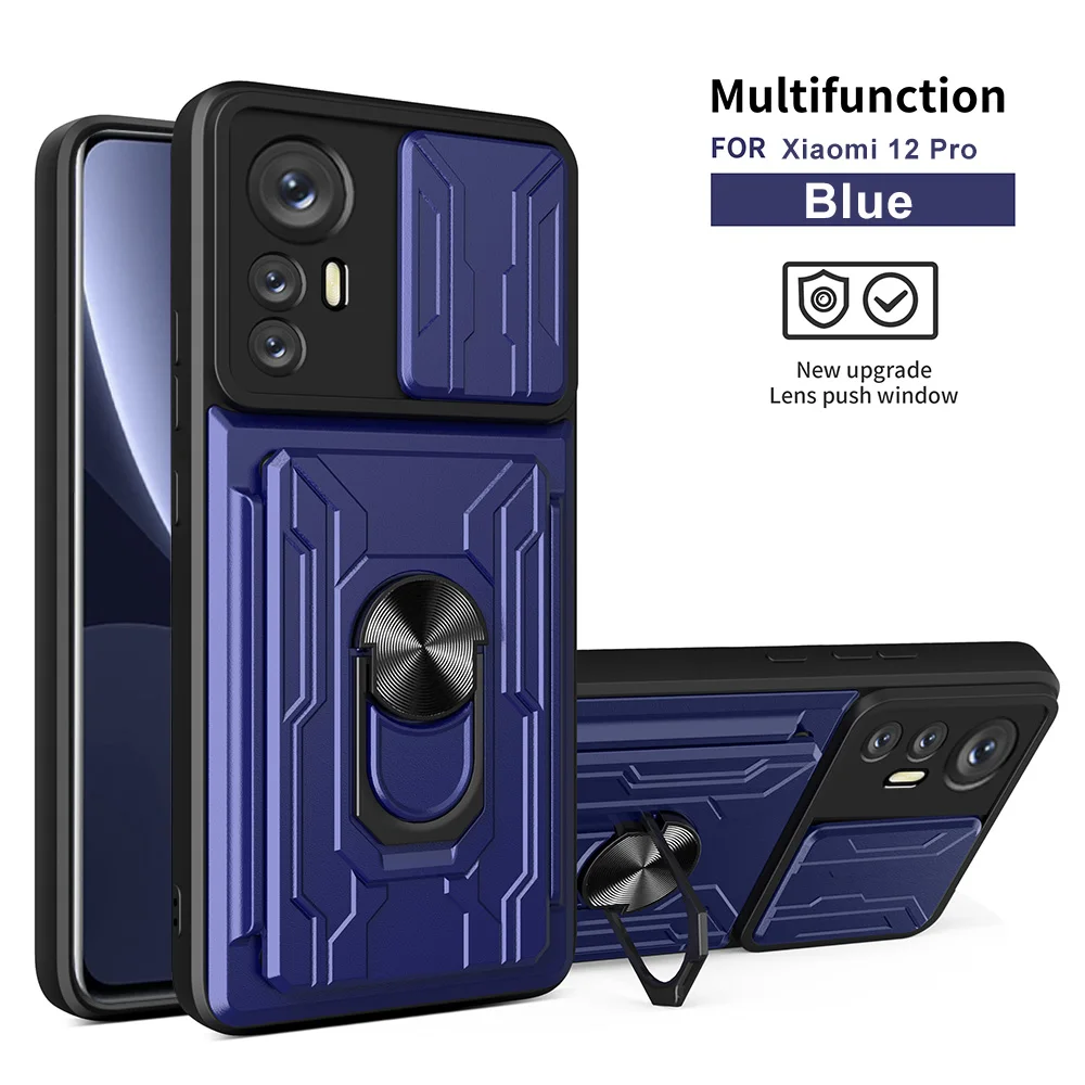 Чехол для Redmi Note9S 9T 9 9Pro 10X 11S 11 11 Pro, держатель для карт, слайдер-камера, Xiaomi 12X 12 12 Pro, бронированный чехол с подставкой-кольцом