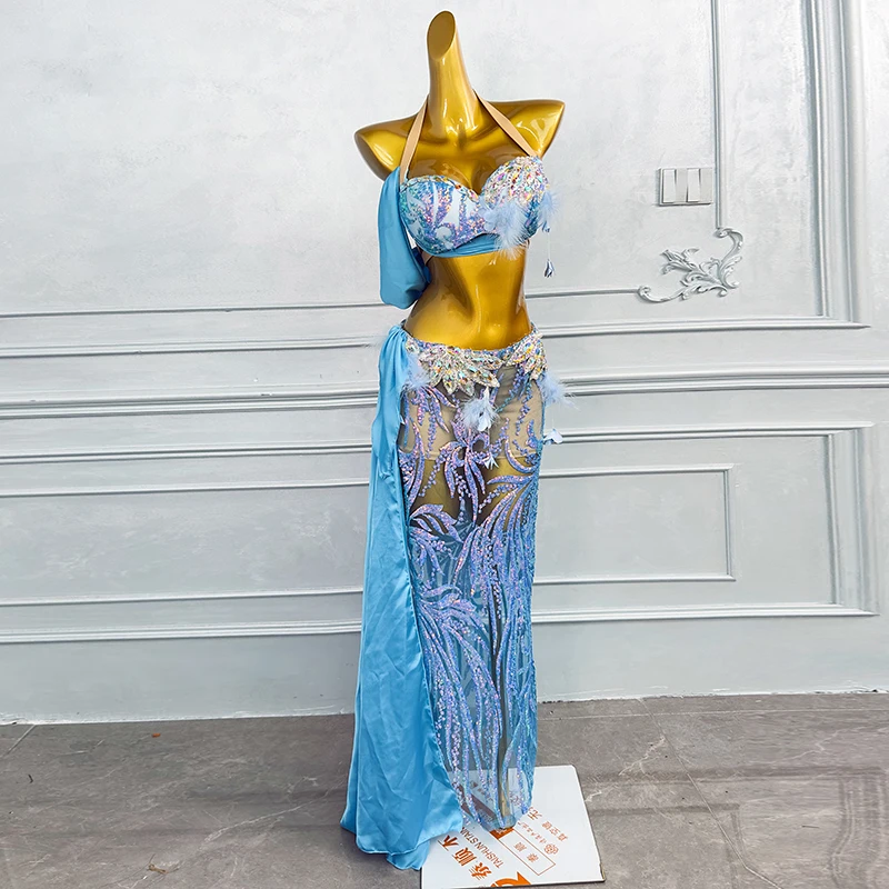 Костюм BellyDance женское высококачественное роскошное атласное платье со стразами