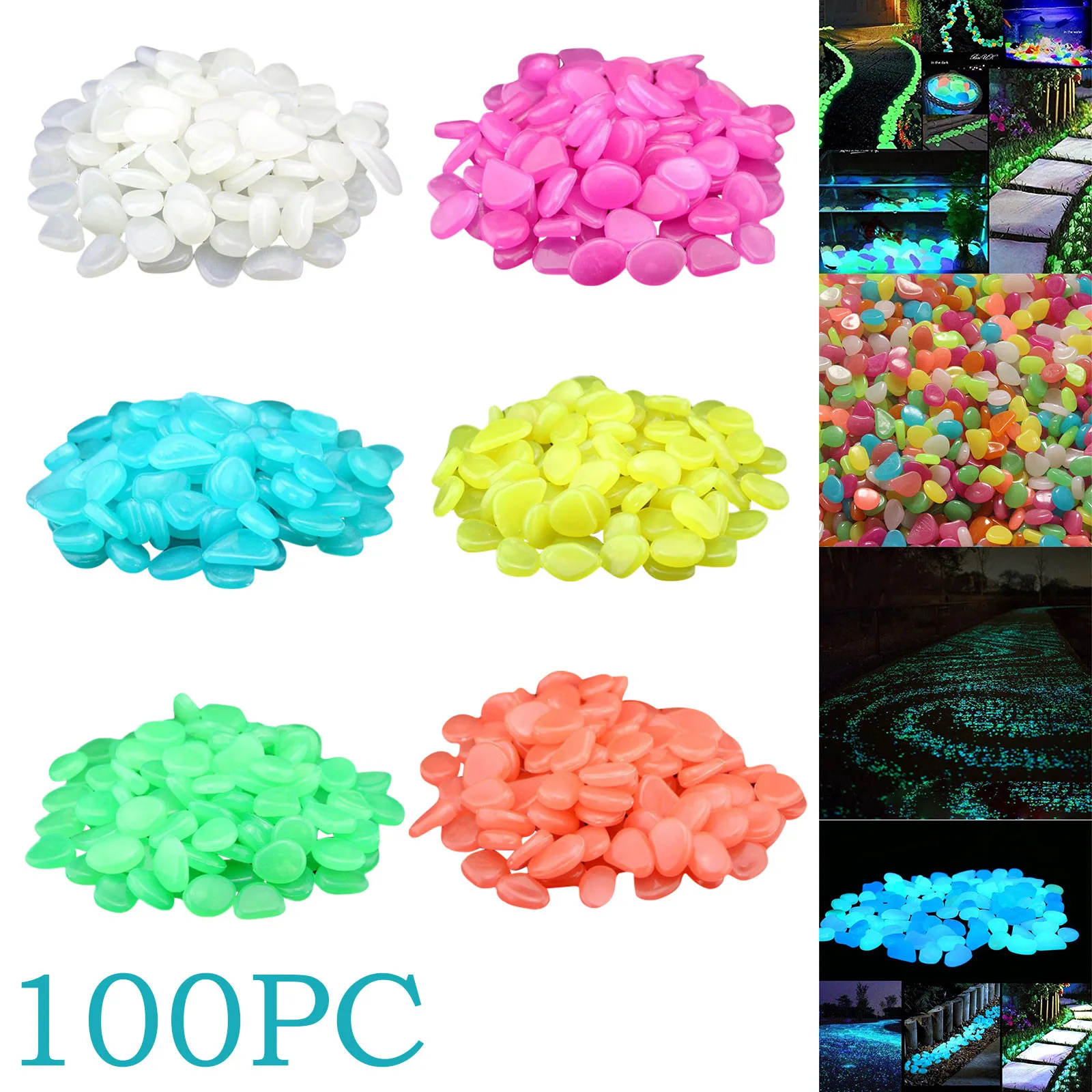 

100pcs Glow In The Dark Garden Pebbles For Sidewalk Garden Terrace Lawn Garden Patio Fish Tank Aquarium Decoration Glow Stone