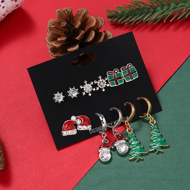 

Christmas earrings Korea ear clip snowflake hat tree alloy drop silver cute earrings combination