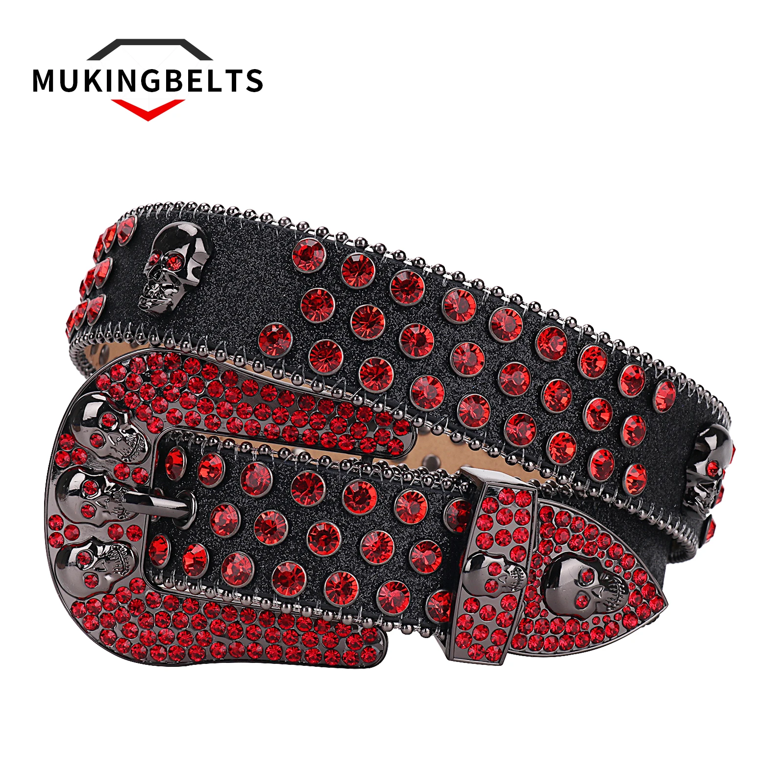 Punk Y2K Western Red Rhinestones Belts For Men Diamond Bling Bling Studded Cinturones Para Hombre Goth Style