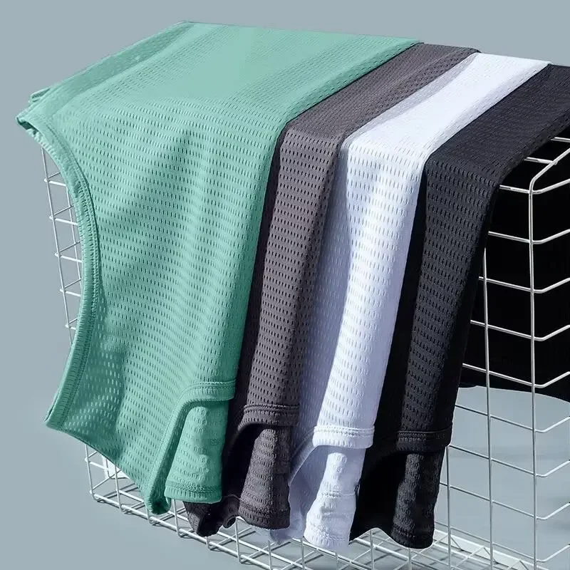 Летний мужской дышащий жилет без рукавов из ледяного шелка для фитнеса