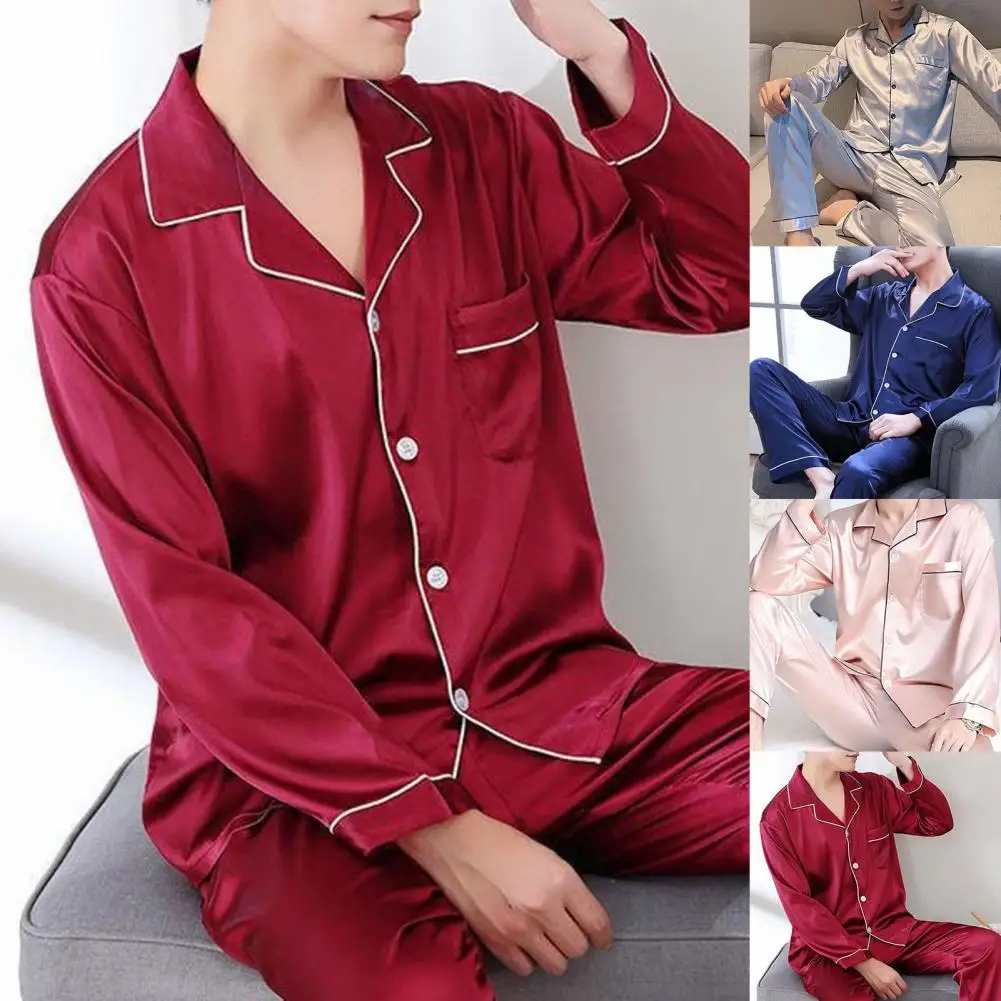 

Great Nighty Suit Imitation Silk Loose Ankle-length Pants Nightclothes Two-piece Pajamas Set for Bedroom