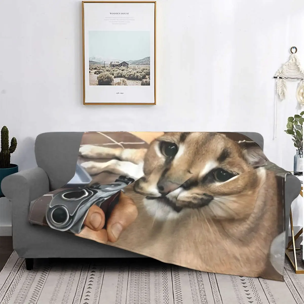 

Funny Big Floppa Blanket Soft Fleece Autumn Warm Flannel Cat Throw Blankets for Sofa Office Bedroom Quilt