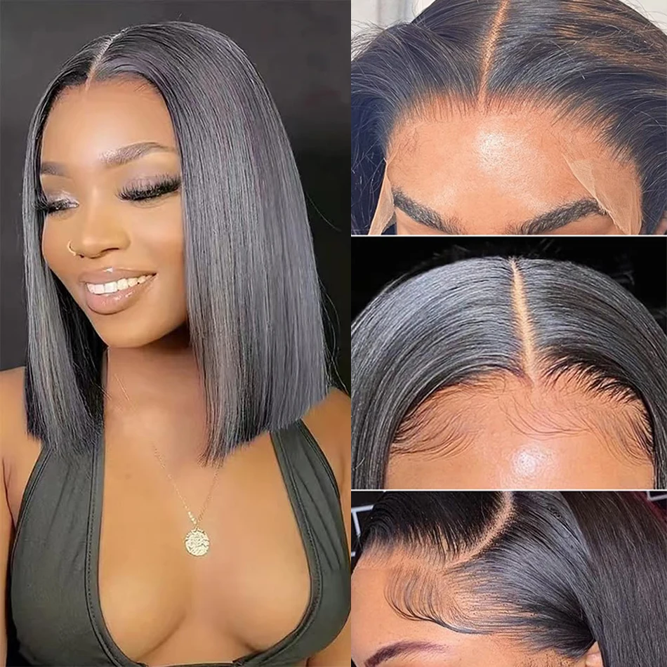 Короткий Прямой Парик Боб 12 Дюймов Бразильские Человеческие Волосы Remy Плотность