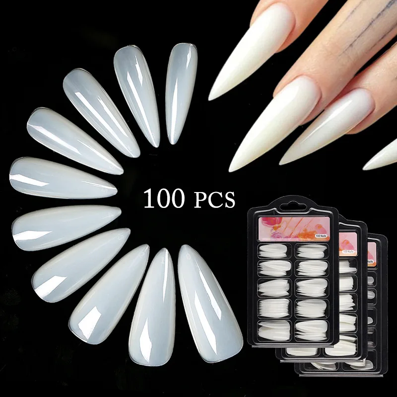 

Natural Transparent False Nails Full Coverage Fake Nail Tips Coffin Almond For Nail Extension Manicures Nail Art Tool 100pcs/box