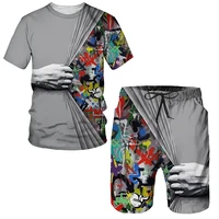 fashionable summer mens t shirt shorts set 3d printed 2 piece tracksuit jogging suit harajuku streetwear o neck tracksuit men