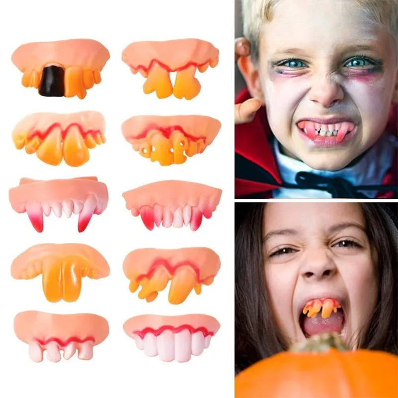 

5 Pcs Halloween False Teeth Buck Teeth Vampire Teeth Zombie Funny Weird Compulsion Scary Children's Toys Prank False Teeth Toys