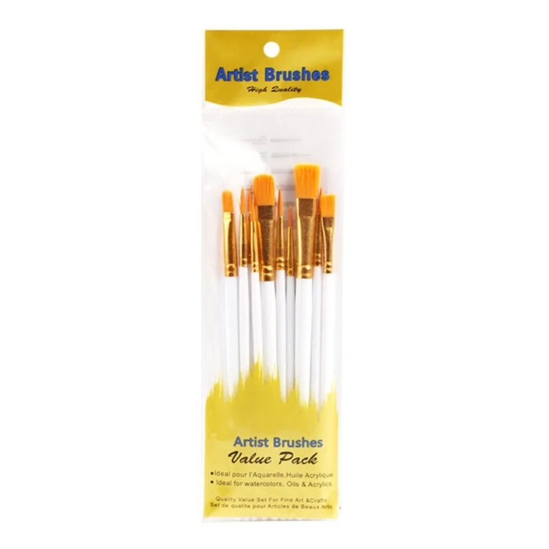 

10x Oil Watercolor Paint Brush Various Nylon Brush for Head for Art Dropship