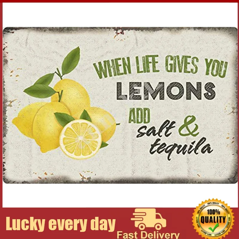 

Metal Sign When Life Gives You Lemons Add Salt & Tequila Metal Plaque Tin Sign for Home Kitchen Living Room Wall Art Decor